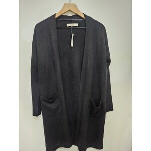 LOFT Black Longline Open Front Cardigan Sweater Wool Blend Pockets S NWT